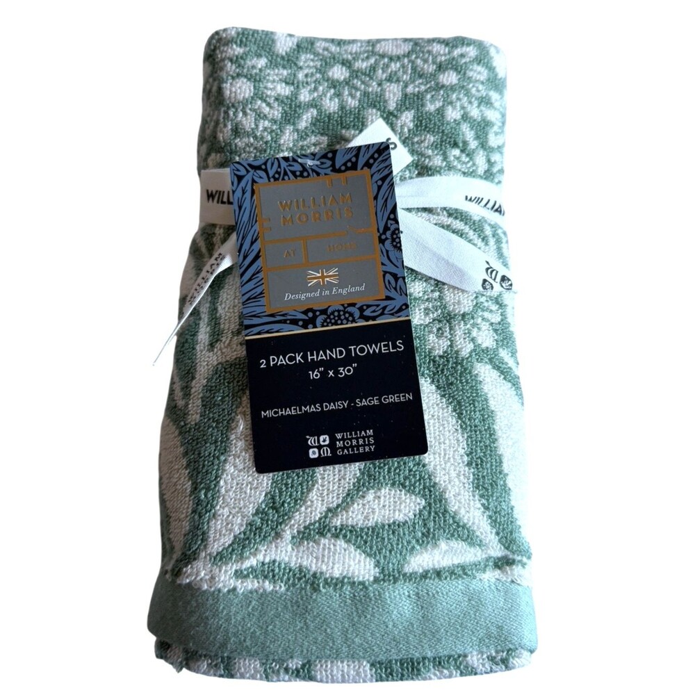 William Morris Michaelmas Daisy Hand Towels Set of 2 Green Sage Luxury 16x30"